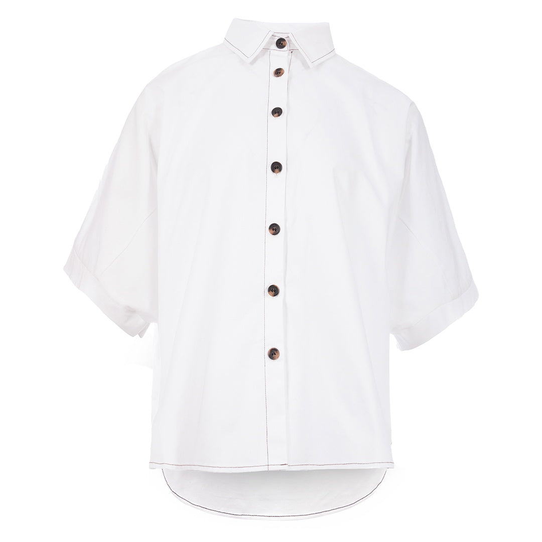 Classic White fit shirt half sleeve plain قميص متناسق كم قصير سادة