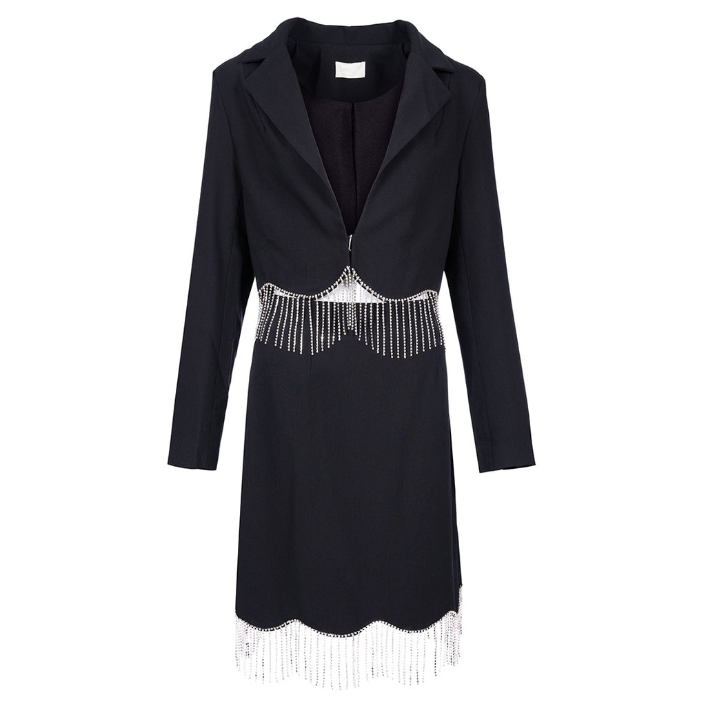 Gleaming Glam set of skirt and fit long sleeve blazer طقم من قطعتين تنورة وجاكيت متناسق كم طويل
