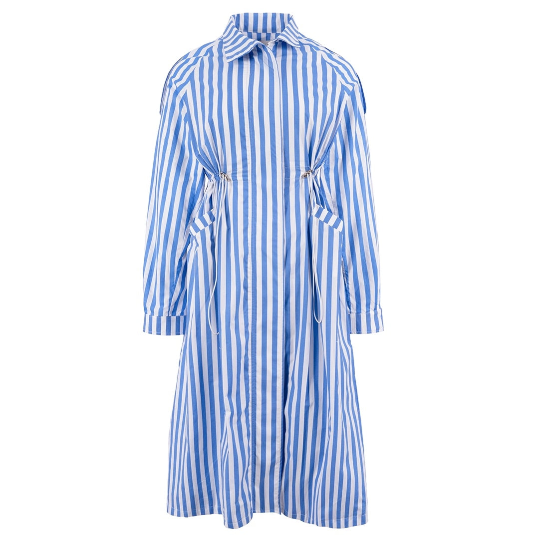 Blue Stripe Coat fit coat half sleeve stripe معطف متناسق كم طويل مخطط