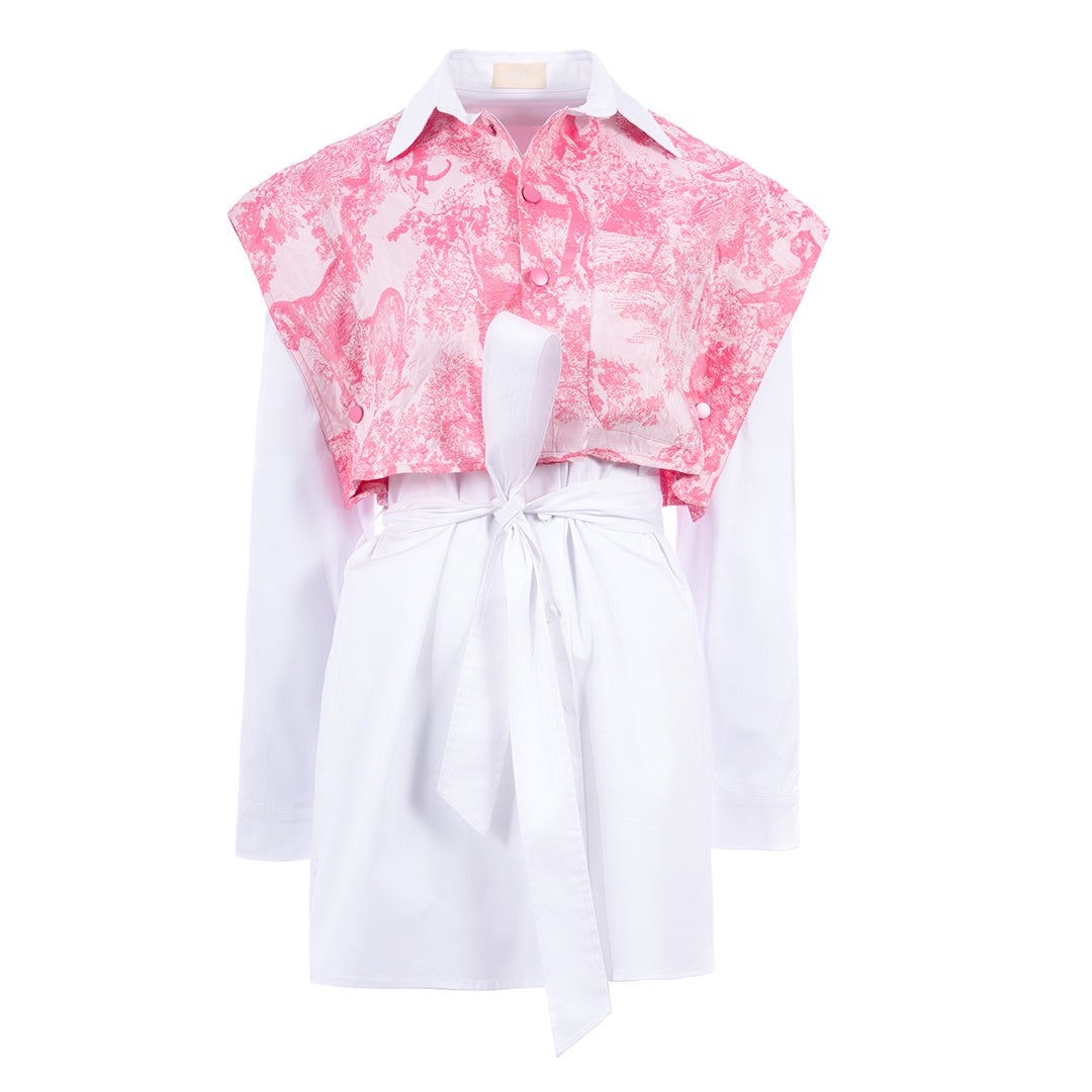Pink Painting flow mid shirt long sleeve قميص فضفاض متوسط الطول كم طويل